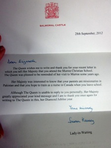 reply from The Queen